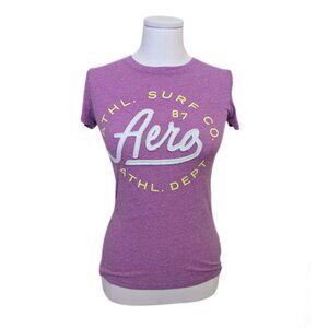 Vintage Y2K Aeropostale T Shirt Purple Embroidered AERO logo Short Sleeve Sz S